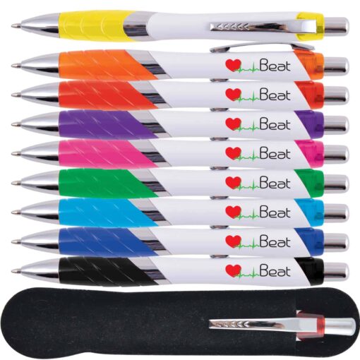 Beat Pen Plastic Custom printed pens with white barrel and coloured grip