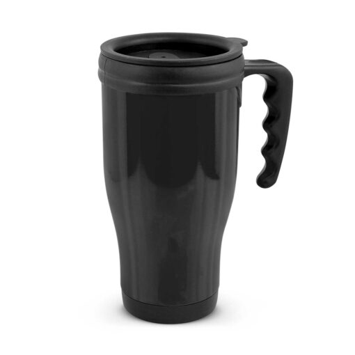 Black Commuter Travel Mug with custom logo by Publicity Promotional Products