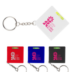 Mini 1m Tape Measure with Level Key ring in white, red, blue and black with printed logo