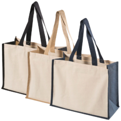 Navy black or natural jute and calico tote bag 420mm(w) x 330mm(h) x 190mm(d)