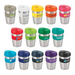Express Cup Elite - Silicone Band metal travel mug with full colour logos Publicity Promotional Products