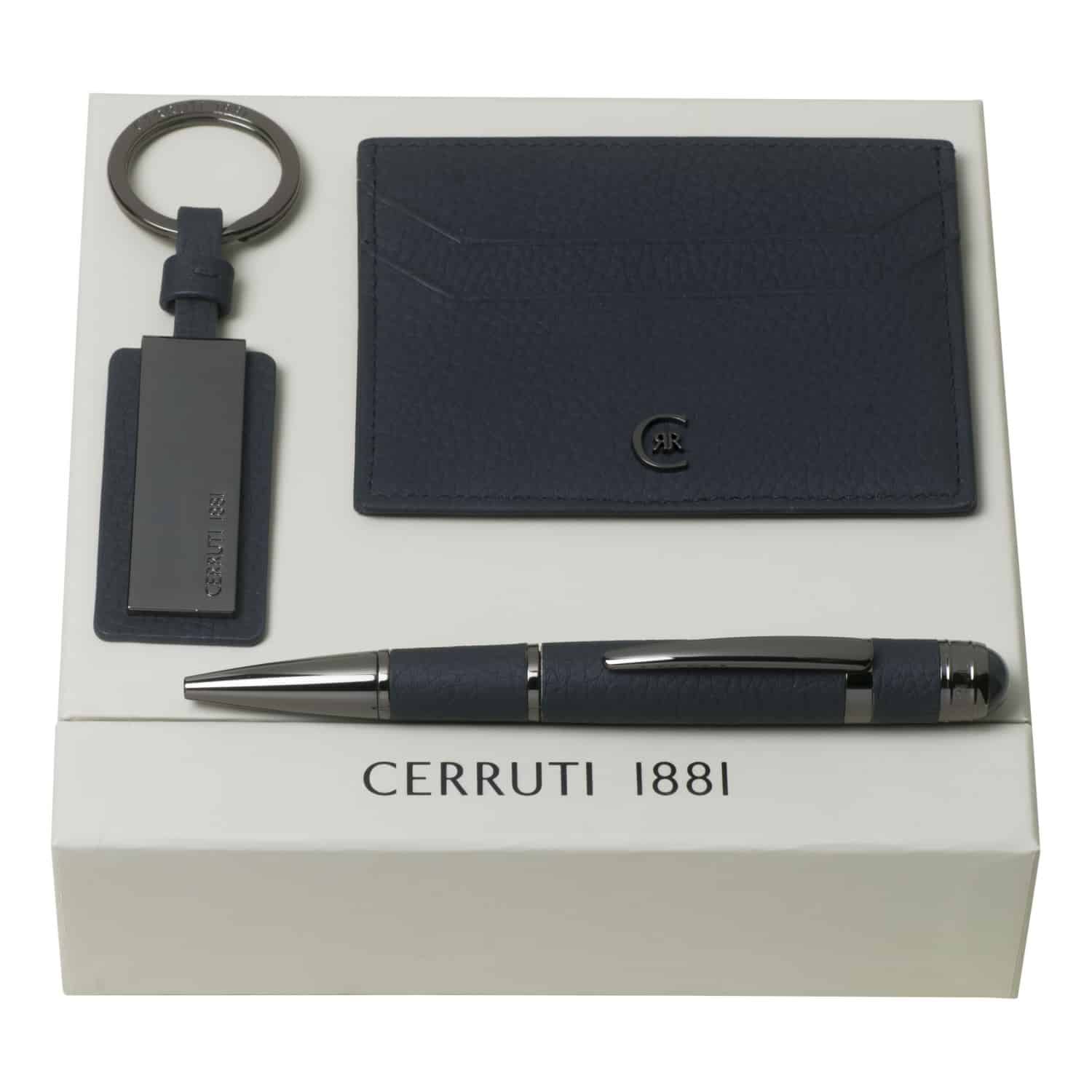 Set CERRUTI 1881 Dark Blue ballpoint pen key ring card holder