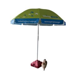 Green promotional outdoor umbrella with printed panels