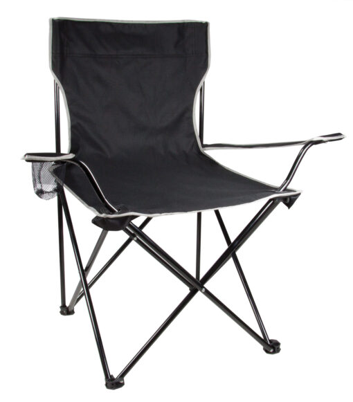 Camping chair with custom logo Black 600D polyester with charcoal grey trim Publicity Promotional Products
