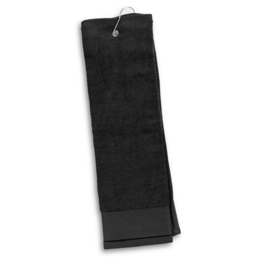 Black 340gsm cotton golf towel100687-Publicity Promotional Products