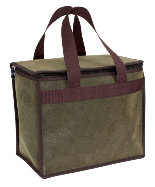 Olive green and Brown Custom Printed Cooler bags Textured PVC material, Silver insulated lining, heavy duty carry handles Publicity Promotional Products