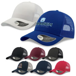 Cotton front trucker Cap Mesh back_Colours_ Black/Black, Burgundy/Burgundy, Dark Grey/Black, Navy/Grey, Navy/Navy, Red/Red, Royal/Royal, White/White Publicity Promotional Products Supplier