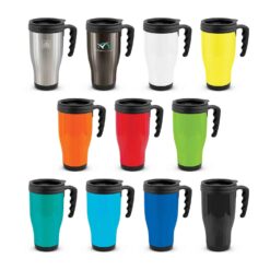 all colour ways Commuter Travel Mug with custom logo by Publicity Promotional Products