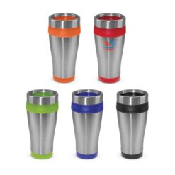 Aspen Travel Mug stainless steel with coloured lid rim and base Publicity Promotional Products