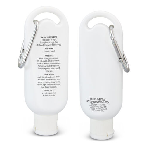 TRENDS Everyday SPF 50+ Carabiner Sunscreen 50ml SPF Sunscreen bottle custom Promotional Products & Merchandise, Promotional Products Supplier Australia custom