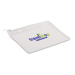 W 175mm x L 115mm x 1mm clear bag with zip and custom branding supplier Publicity Promotional Products