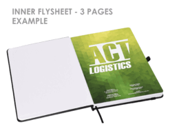 custom printed notebook Fly Sheet, 3 pages, Full Colour: 3 pages (sides) stuck to the inner front cover supplier Publicity Promotional Products