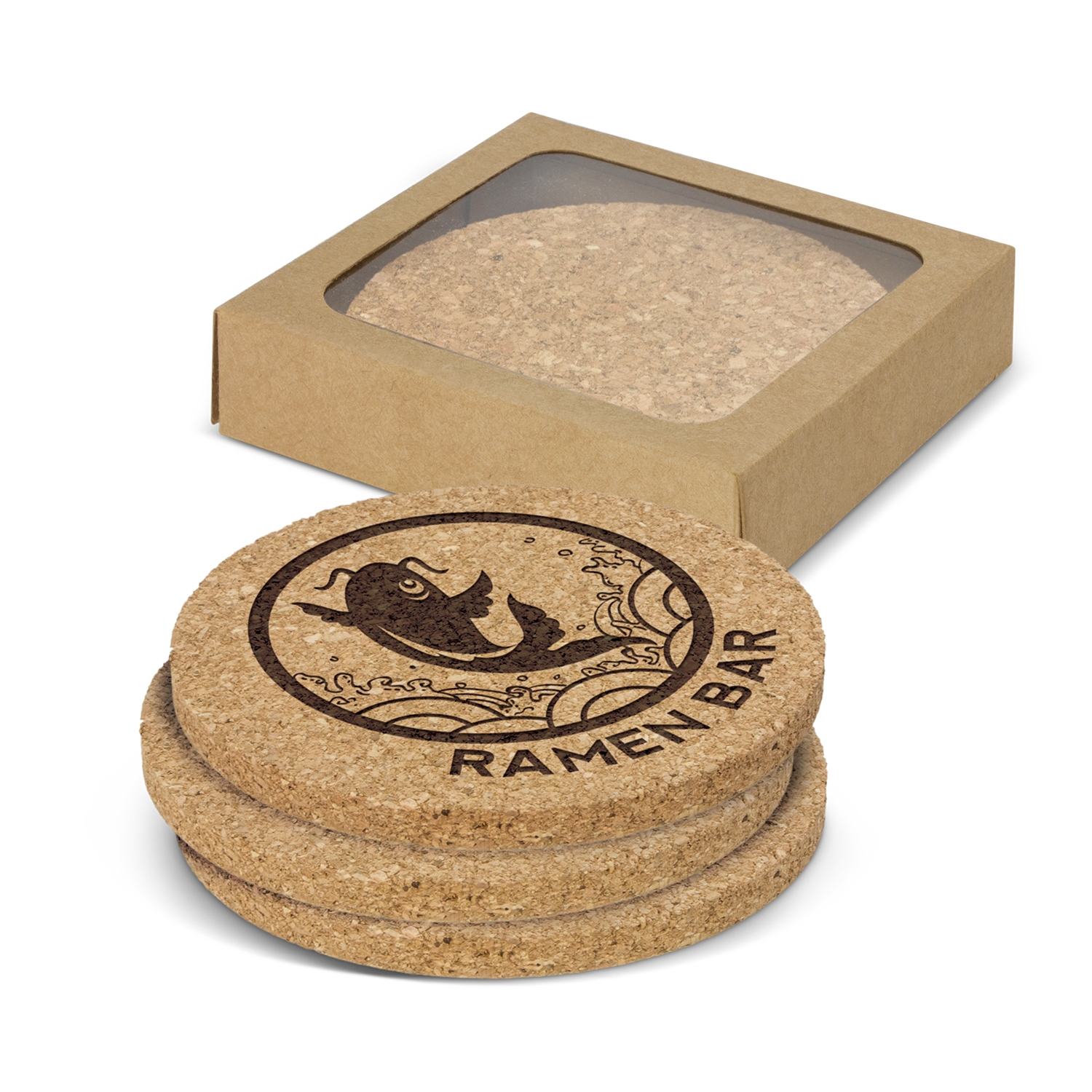 cork coaster set in gift box with custom printing