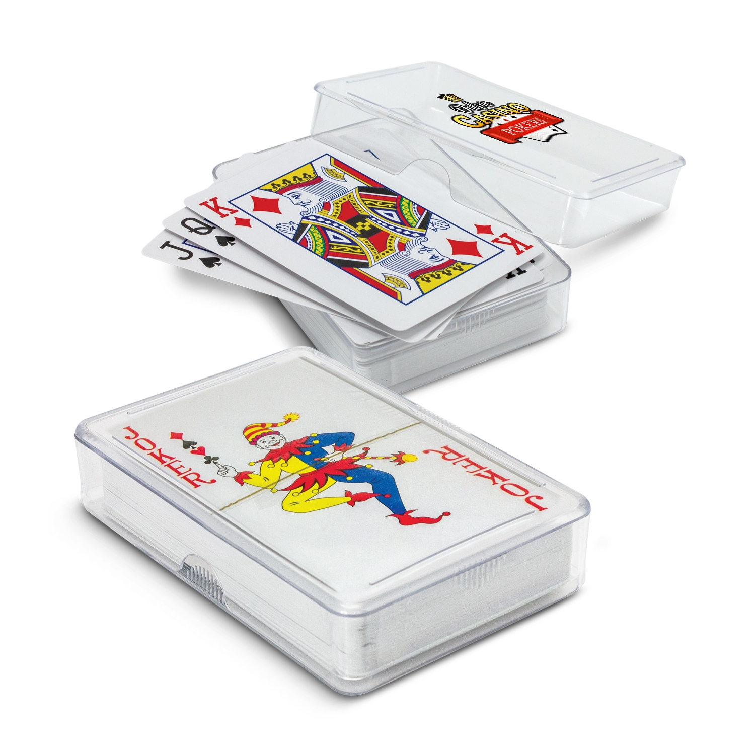 plasting cards in hard clear case with custom print on case