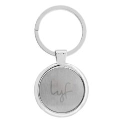 custom keyrings circular matte/frosted metal design with polished chrome metal accents