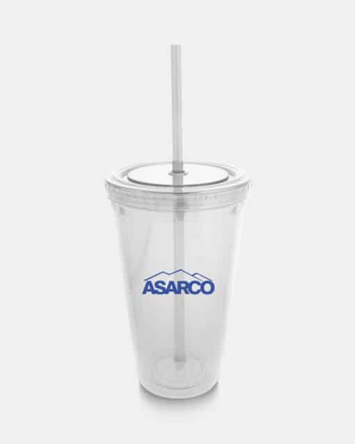 clear drinking cup with straw