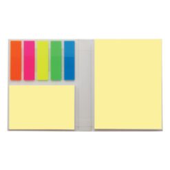 Sticky note books with one hundred sheets 101mm x 76mm in yellow, twenty-five sheets 76mm x 50mm in yellow, and twenty-five sheets of page marker strips in five neon colours Publicity Promotional Products