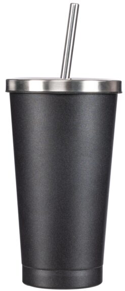 Black insulated cup and straw