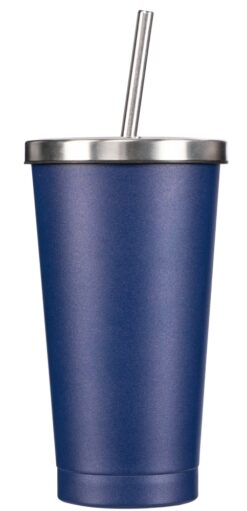 Navy drink cup with straw