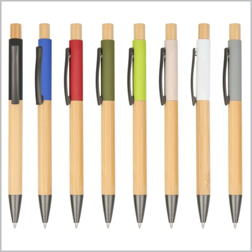 Eco Friendly Pen Rubberised all colour ways customisable eco bamboo pens by Publicity Promotional Products