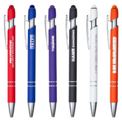 Click action metal pen with rubberised finish