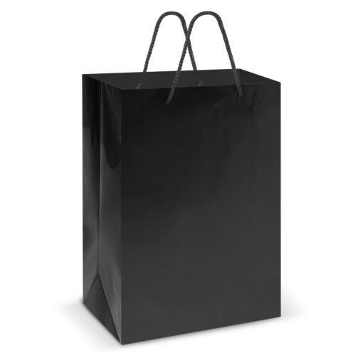 Black Glossy paper bag woven polypropylene rope handle supplier Publicity Promotional Products