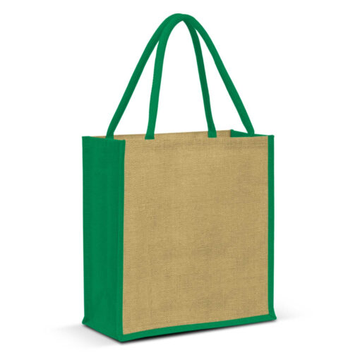 Green and Natural Jute bag strong handles size H 420mm x W 380mm x Gusset 200mm