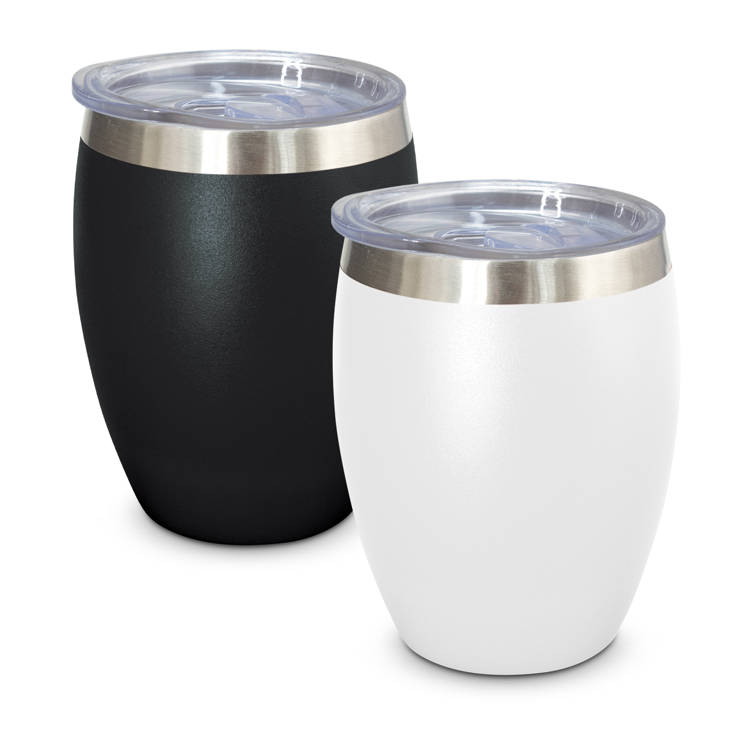 Black white travel cup powder coat finish