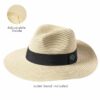 High-quality, wide-brimmed panama style hat synthetic material with natural finish black hat band.