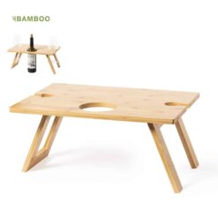 bamboo wood mini table with glass and bottle holder