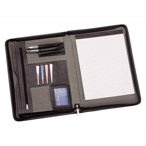 Two Tone A4 Imitation Leather Zip Compendium open view Publicity Promotional Products