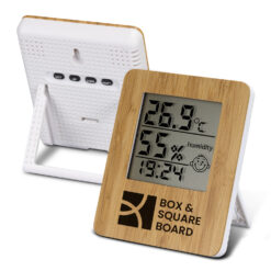 Bamboo Weather station displaying Temperature (Degrees), Humidity (%), and a clock with time of day in 12 or 24-hour format