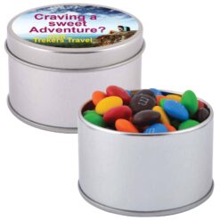 M&M’s in Silver Round Tin with custom printing tin Publicity Promotional Products