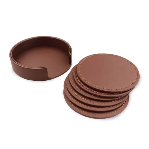 Franklin Leather Coaster Set of 6 - Image 6