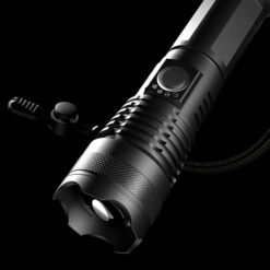 3 Watt black metal torch with bright LED and a push and pull action adjustable beam setting. Presented in a black gift box which can also be printed on.