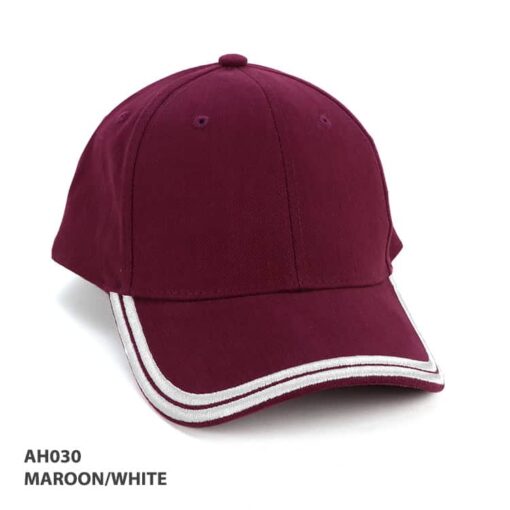 MAroon/ white HBC Double Piping Cap with custom embroidery supplier Publicity Promotional Products