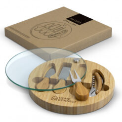 Cheeseboard and utensils with glass top for logos