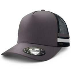 Stripped Turcker Hat Custom Branded Dark Grey Promotional Products & Merchandise, Promotional Products Supplier Australia