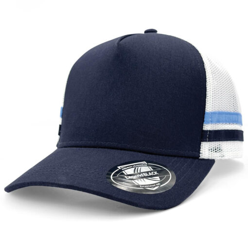 Stripped Turcker Hat Custom Branded Dark Blue Promotional Products & Merchandise, Promotional Products Supplier Australia