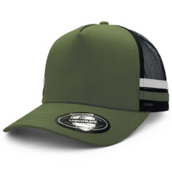 Stripped Turcker Hat Custom Branded Dark Gree Promotional Products & Merchandise, Promotional Products Supplier Australia