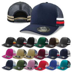 Customisable in stock Promotional Striped Trucker Legend Black -Striped Trucker Hat Custom Branded Publicity Promotional Products & Merchandise, Promotional Products Supplier Australia