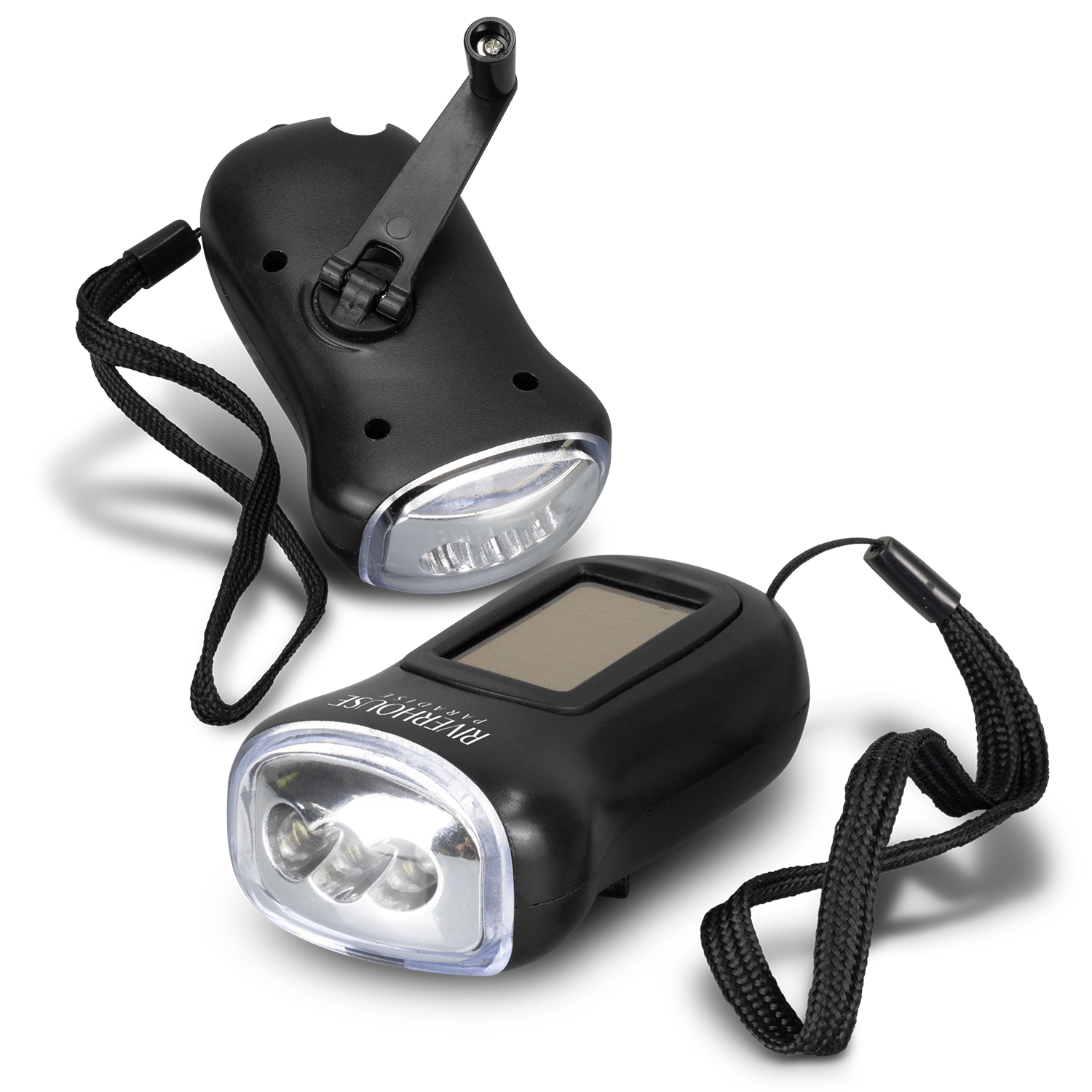 black solar and wind up rechargeable torch