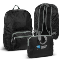 fold up backpack black grey colour