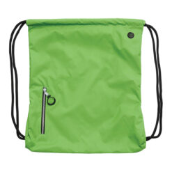 Green drawstring backpack with black cord