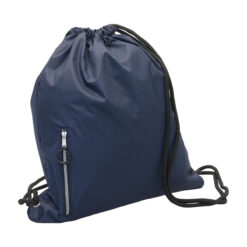 Navy drawstring bag with black cord straps