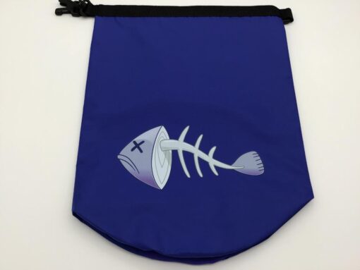 Navy drawstring bag with white fishbone print