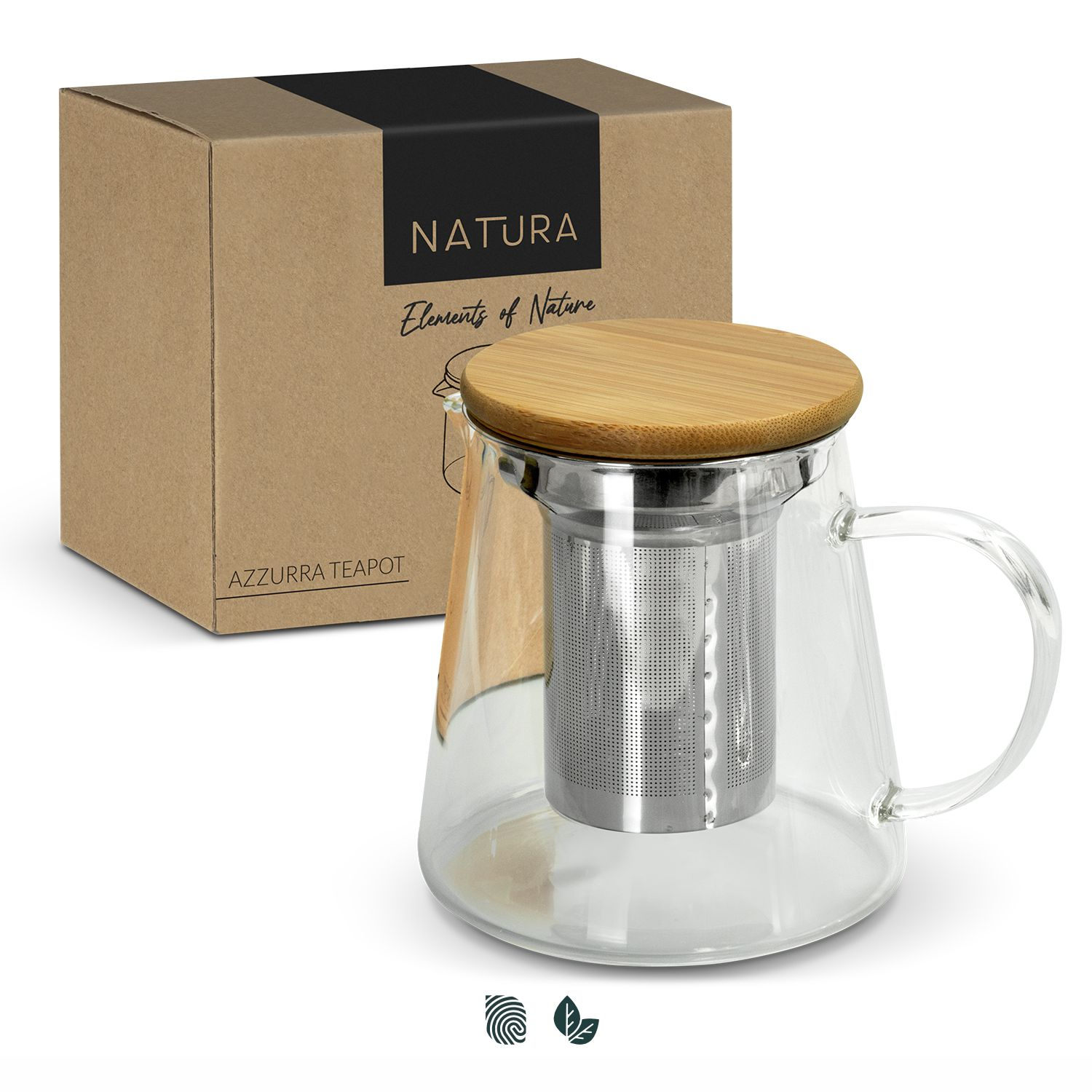 wide-base glass and bamboo teapot 460ml capacity, for one or two servings of tea