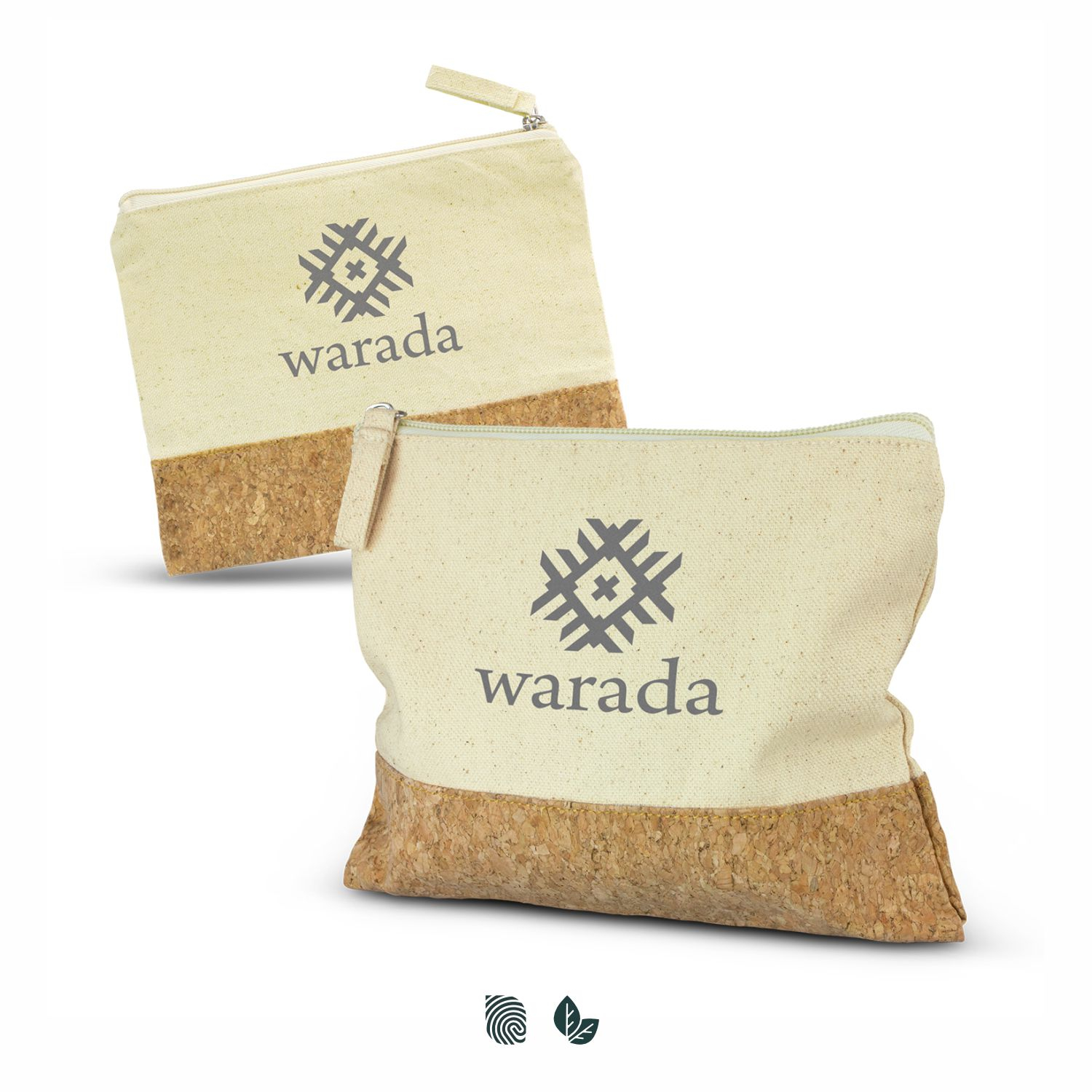 unbleached cotton canvas and cork base bag with zip